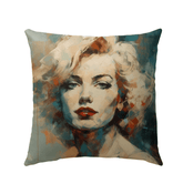 Colorful Reggae Riffs Outdoor Pillow on a garden bench